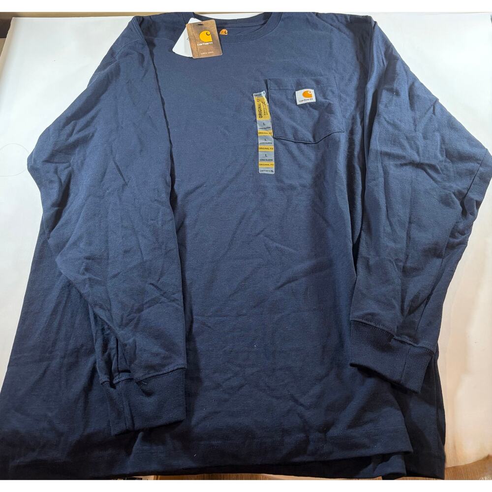NWT Carhartt Men’s Large Original Fit Long Sleeve Pocket T Shirt Navy Workwear